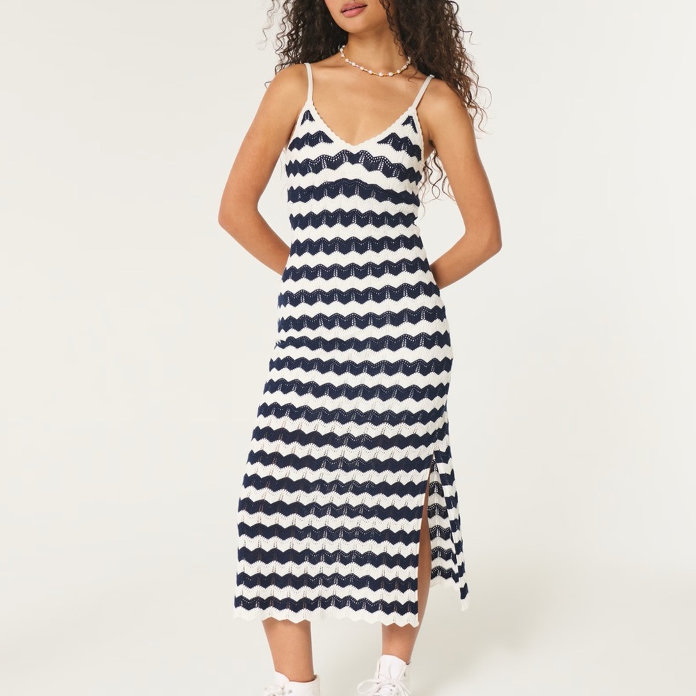 Hollister Navy Crochet Midi Dress